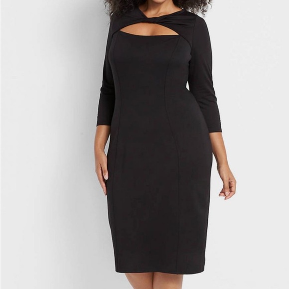 NWT LANE BRYANT BLACK PONTE TWIST-NECK KEYHOLE SHEATH DRESS size 26 - Picture 1 of 7